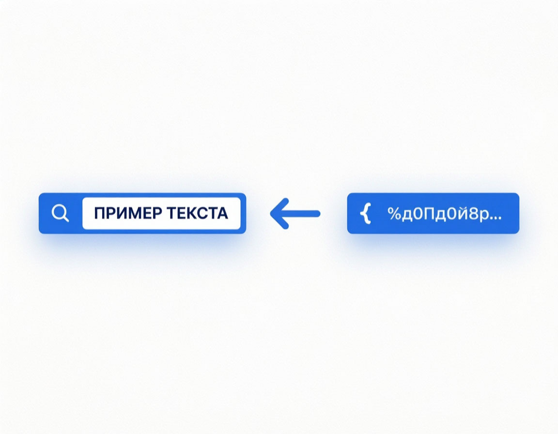 Инфографика: русские буквы в URL кодируются в проценты, пример преобразования адреса.